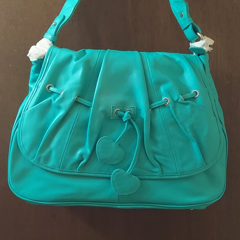 Simply Nina aqua blue lamb leather handbag